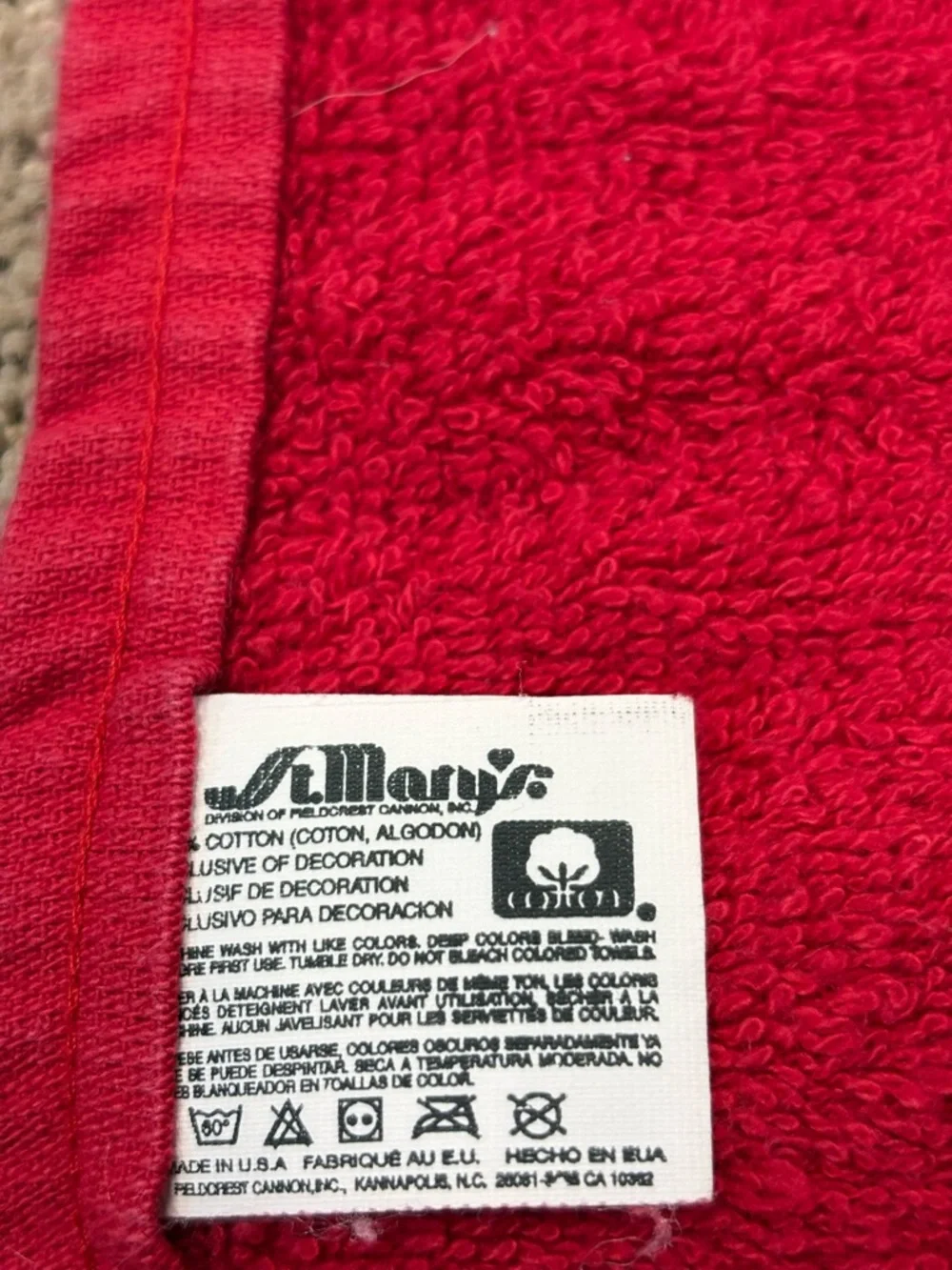 St Mary’s Red Hand Towel with Patriotic Cat Embroidery